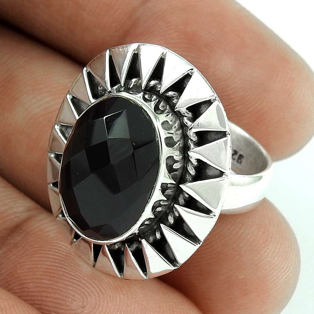 Natural Onyx Gemstone 925 Silver Cocktail Tribal Ring Size 5.5 For Girls M12