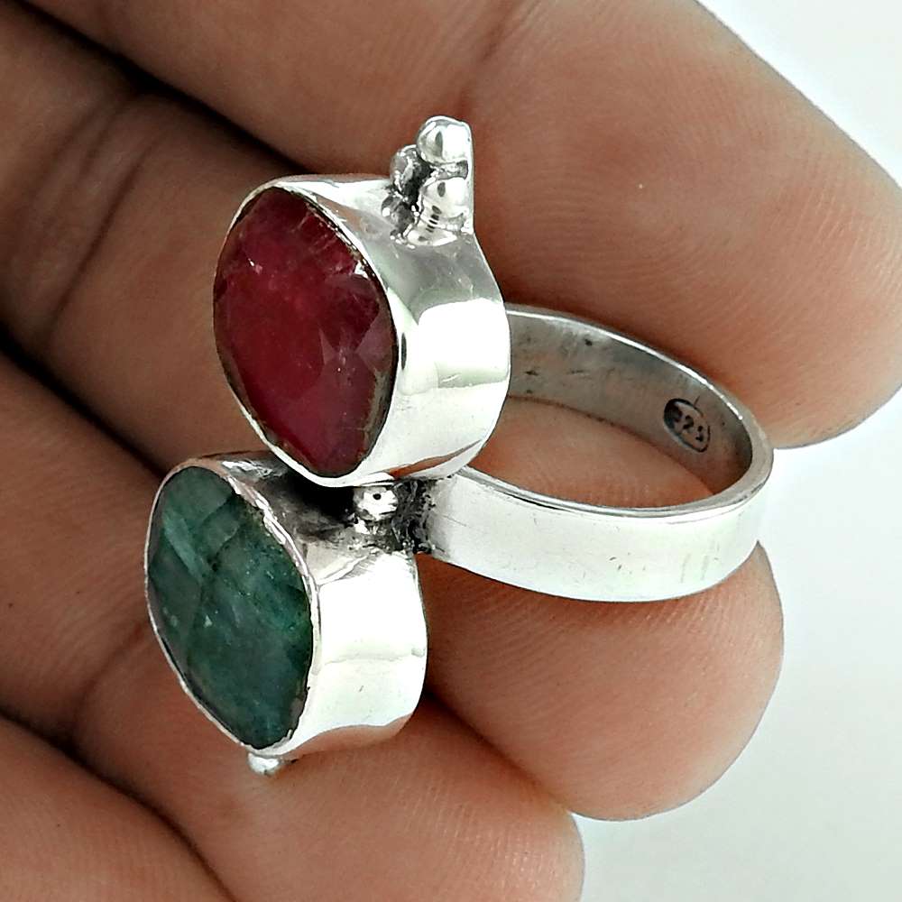 Woman Gift Ruby Gemstone Statement Bohemian Ring Size 6 925 Silver I57