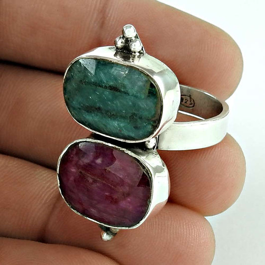 Gift For Women Cocktail Bohemian Ring Size 8.5 925 Silver Natural Ruby G1