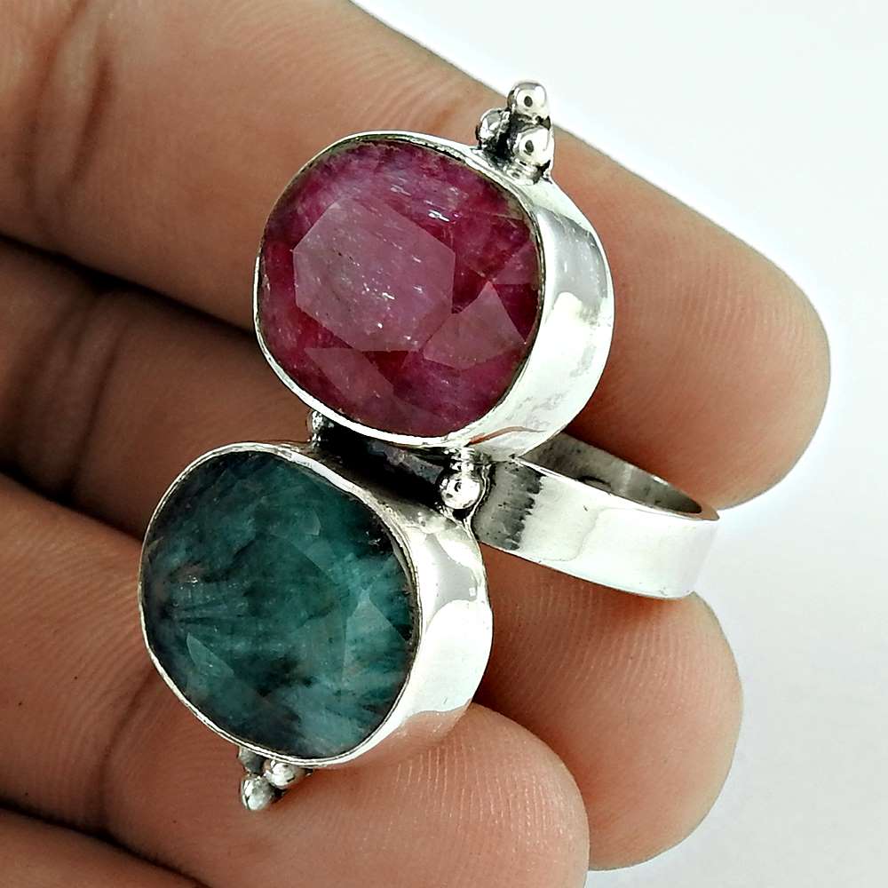 Natural Ruby Gemstone Statement Ring Size 6.5 925 Sterling Silver T31