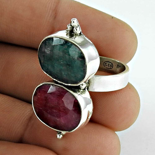 Woman Gift Natural Ruby Gemstone Statement Ring Size 5.5 925 Silver C35