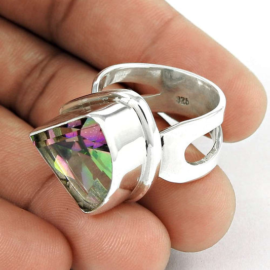 Natural Mystic Gemstone 925 Silver Solitaire Boho Ring Size 9 For Girls U14