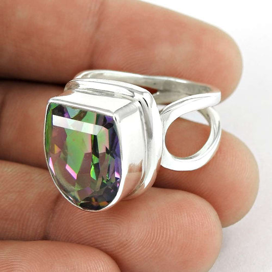Woman Gift Natural Mystic Topaz Solitaire Ring Size 9 925 Silver D35