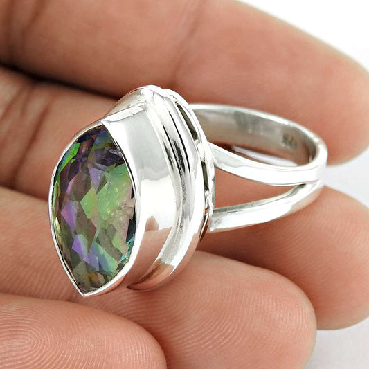 Woman Gift Natural Mystic Topaz Gemstone 925 Silver Cocktail Ring Size 9 E35