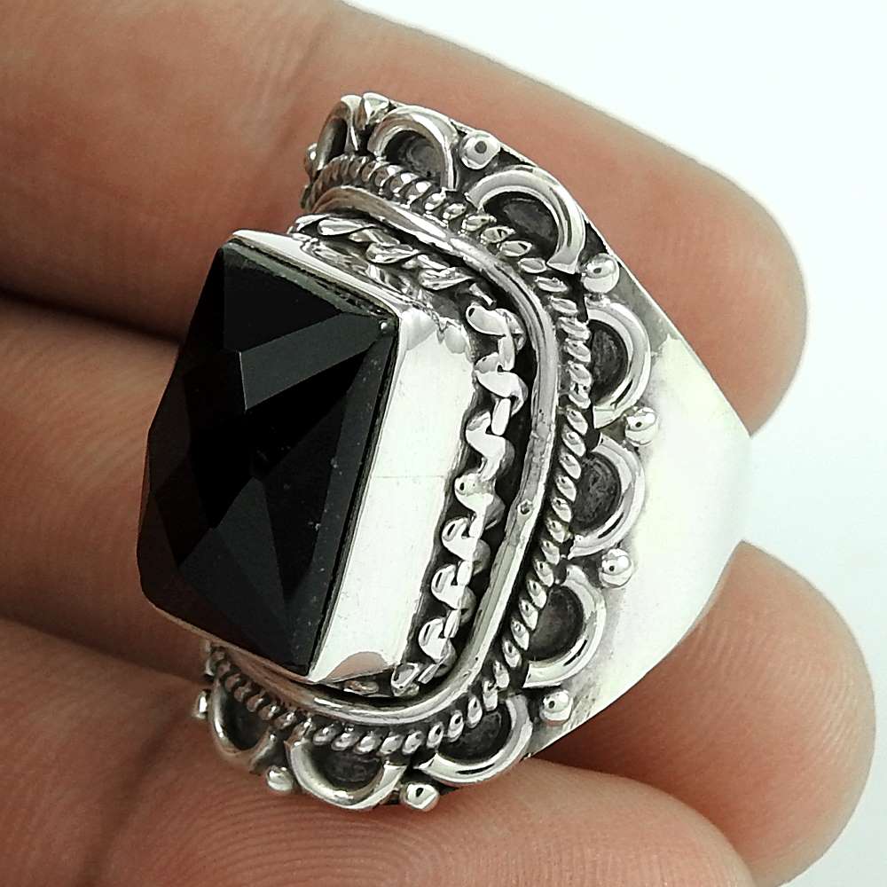 Woman Gift 925 Silver Natural Onyx Gemstone Solitaire Ring Size 7.5 J35