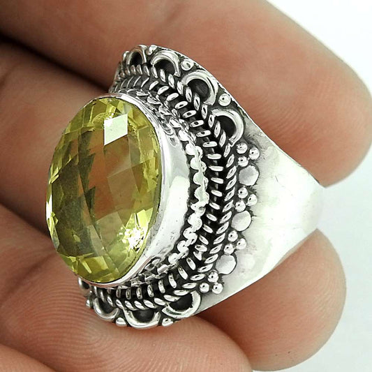 Woman Gift Statement Boho Ring Size 8.5 925 Silver Natural Lemon Topaz E32