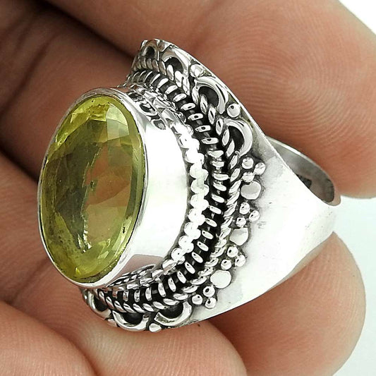 Woman Gift Natural Lemon Topaz Cocktail Ring Size 8.5 925 Silver F32