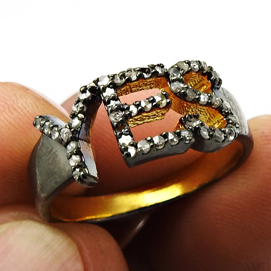 Proposal Ring Black Rhodium Gold Plated 925 Sterling Silver Diamond Ring Gift for Her