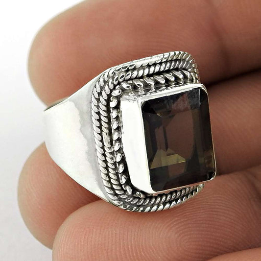 Woman Gift Smoky Quartz 925 Silver Cocktail Tribal Ring Size 8 N58