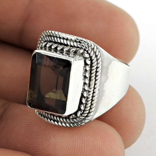 Natural Smoky Quartz 925 Silver Cocktail Vintage Ring Size 7 For Girls X21