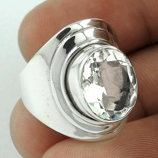 Woman Gift Crystal Gemstone 925 Silver Cocktail Bohemian Ring Size 6 D59