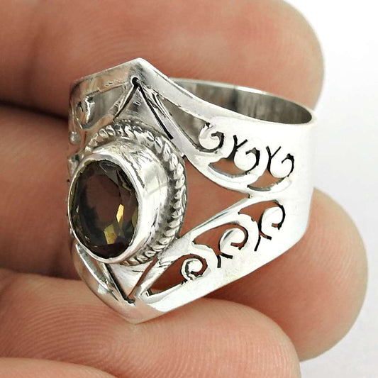 Woman Gift Smoky Quartz Gemstone Cocktail Ring Size 7.5 925 Silver J59