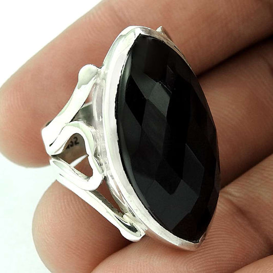 Woman Gift Natural Onyx Gemstone Solitaire Ring Size 8 925 Silver B36