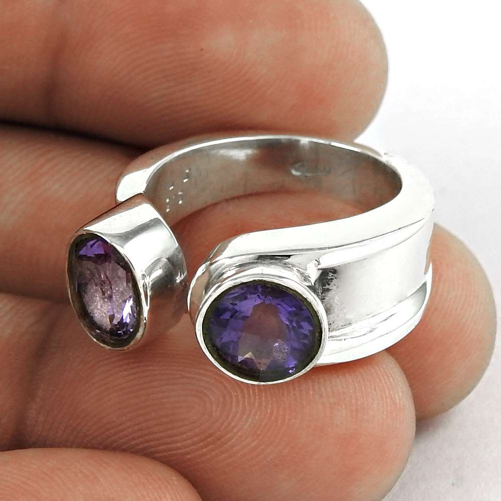 Woman Gift Cocktail Ring Size 6 925 Silver Natural Amethyst Gemstone D36