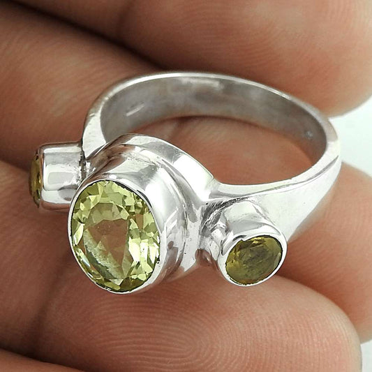 Woman Gift Natural Citrine Statement Ring Size 8 925 Sterling Silver F36