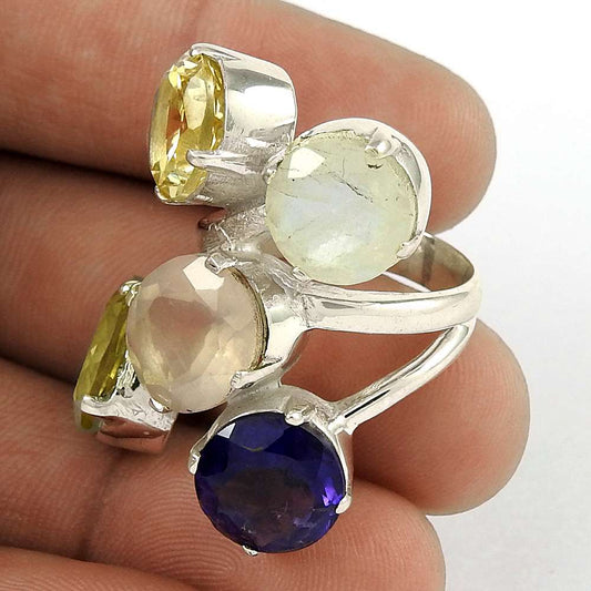 Natural Citrine Gemstone Woman Gift Ring Size 7 925 Silver Jewelry J16