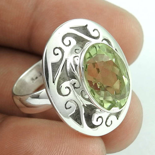 Woman Gift Cocktail Ring Size 7 925 Silver Natural Green Amethyst C33