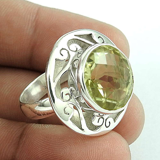Natural Lemon Topaz Gemstone Statement Boho Ring Size 8 925 Sterling Silver E33
