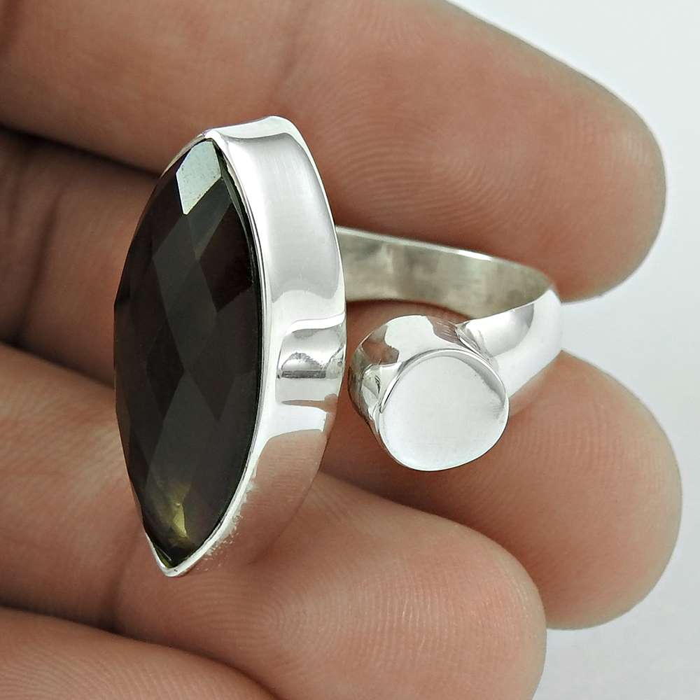 Natural Smoky Quartz 925 Silver Statement Boho Ring Size 7.5 For Girls F33