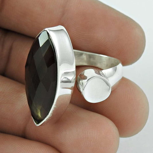 Natural Smoky Quartz 925 Silver Statement Boho Ring Size 7.5 For Girls F33