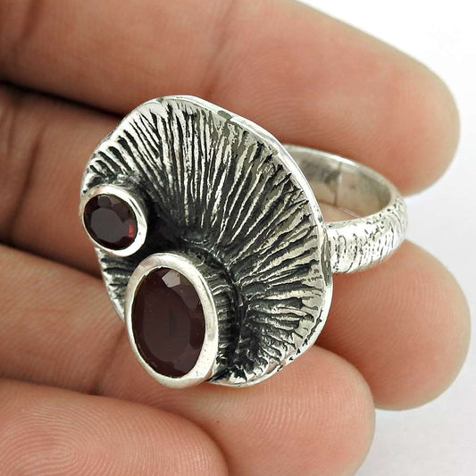 Woman Gift 925 Sterling Silver Natural Garnet Statement Ring Size 7 M16