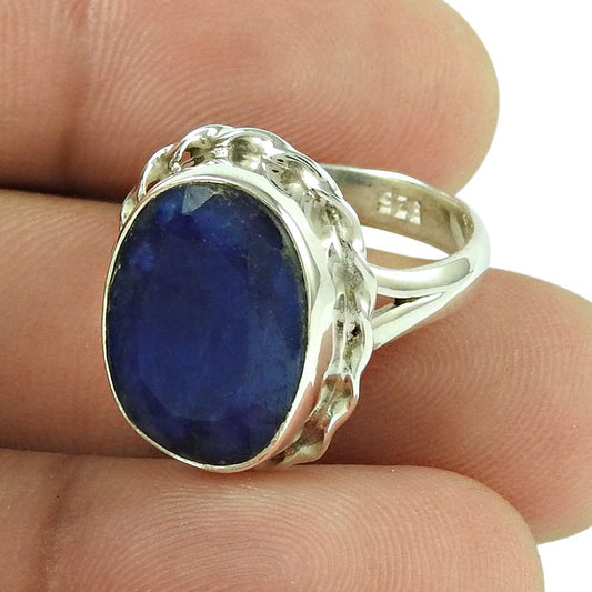 Natural Sapphire Gemstone 925 Silver Cocktail Boho Ring Size 6.5 For Girls J33