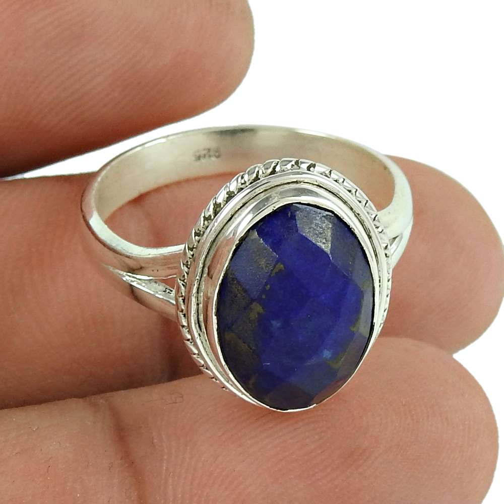 Woman Gift 925 Silver Natural Lapis Lazuli Cocktail Boho Ring Size 8.5 O60