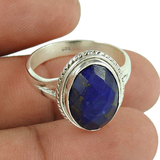 Woman Gift 925 Silver Natural Lapis Lazuli Cocktail Boho Ring Size 8.5 O60