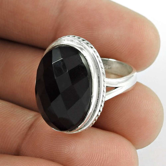 Woman Gift Onyx Gemstone Solitaire Tribal Ring Size 6.5 925 Silver S60