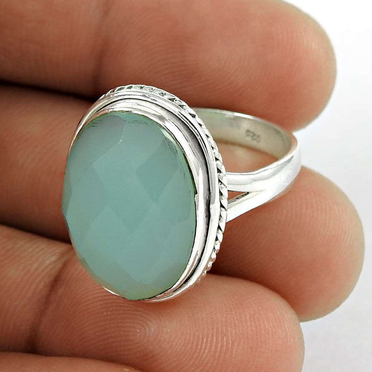 Woman Gift Chalcedony Gemstone Statement Ring Size 8.5 925 Sterling Silver