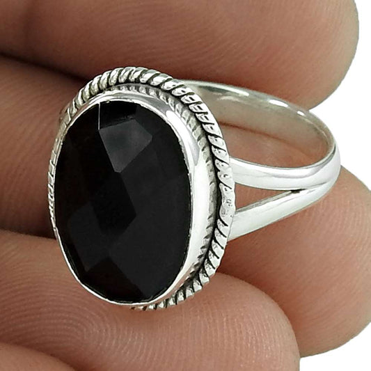 Woman Gift Natural Onyx Cocktail Tribal Ring Size 7.5 925 Silver W60