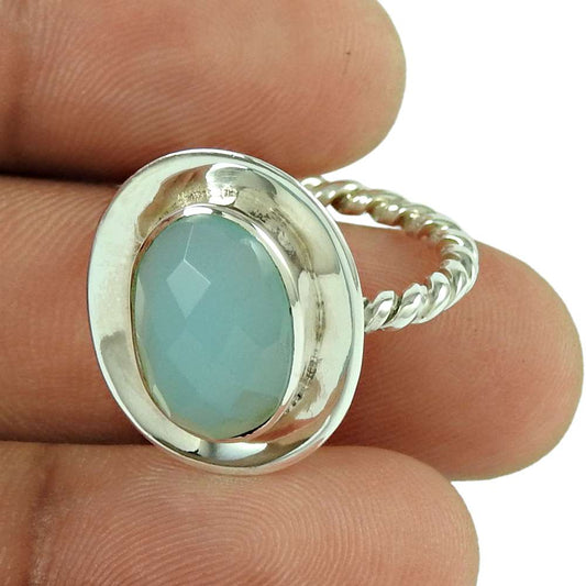 Woman Gift Chalcedony 925 Silver Solitaire Bohemian Ring Size 7 Y60