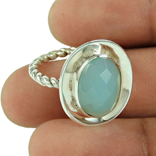 Woman Gift 925 Silver Natural Chalcedony Cocktail Bohemian Ring Size 6.5 Z60