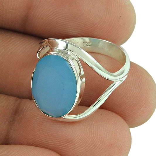 Woman Gift Chalcedony Gemstone Cocktail Ring Size 7 925 Sterling Silver F61