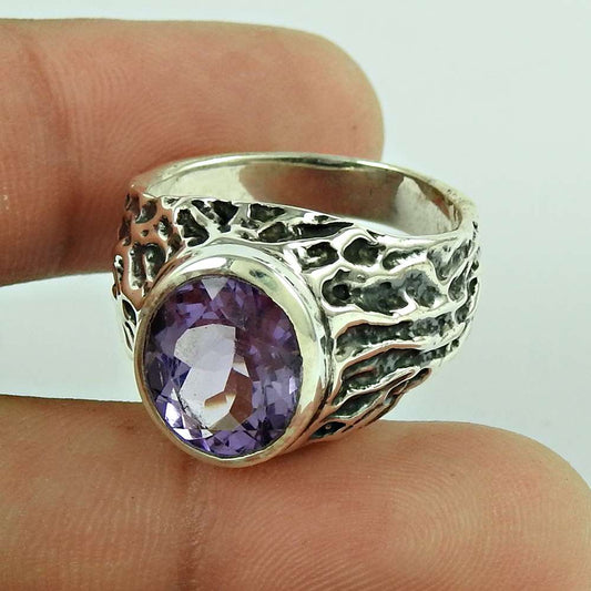 Woman Gift Natural Amethyst Cocktail Boho Ring Size 8 925 Silver K33