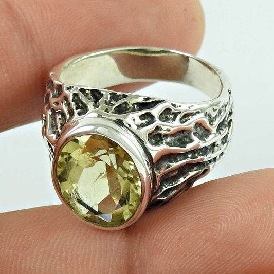 Natural Lemon Topaz Gemstone Solitaire Boho Ring Size 8 925 Silver For Girls M15