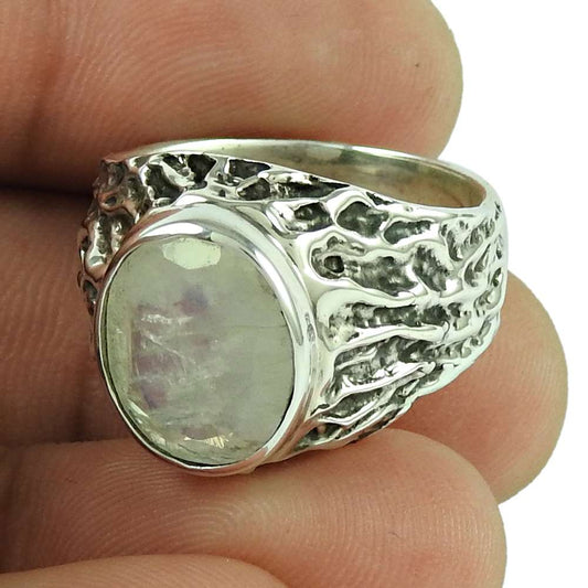Natural Rainbow Moonstone Cocktail Bohemian Ring Size 8 925 Silver T16