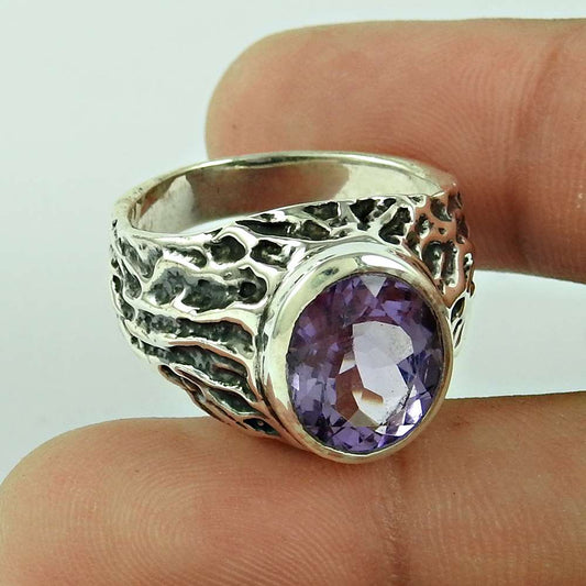 Natural Amethyst Gemstone Solitaire Vintage Ring Size 7 925 Silver For Women O15