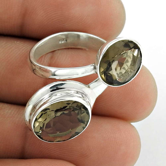 Woman Gift Natural Smoky Quartz Gemstone 925 Sterling Silver Ring Size 7 C37