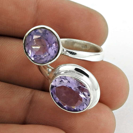 Woman Gift Natural Amethyst Statement Ring Size 6.5 925 Sterling Silver D37
