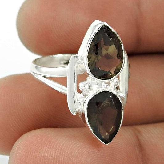 Woman Gift Smoky Quartz Statement Boho Ring Size 6 925 Silver T61