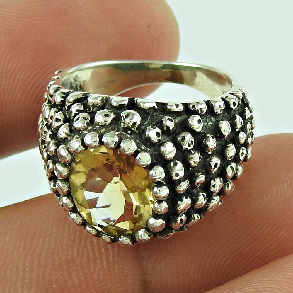 Woman Gift Natural Citrine Gemstone Ring Size 6 925 Sterling Silver E37