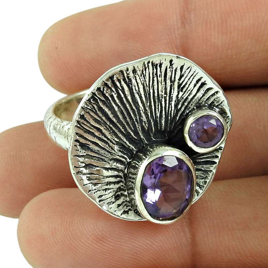 Woman Gift Natural Amethyst Statement Ring Size 8.5 925 Sterling Silver H37