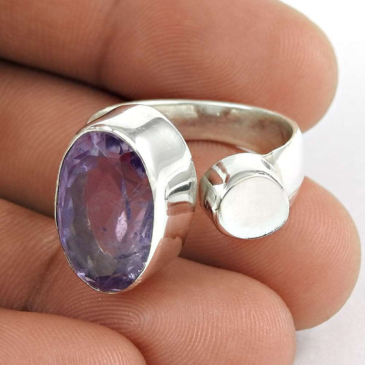 Woman Gift Natural Amethyst Gemstone Ring Size 7 925 Sterling Silver J37