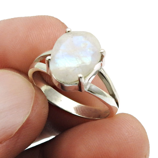 Natural Faceted Rainbow Moonstone 925 Silver Cocktail Ring Size 6 For Girls X16