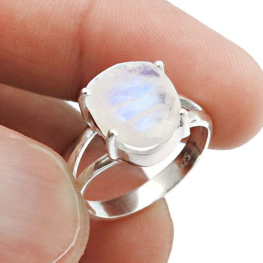 Natural Faceted Rainbow Moonstone 925 Silver Cocktail Ring Size 6 For Women A17