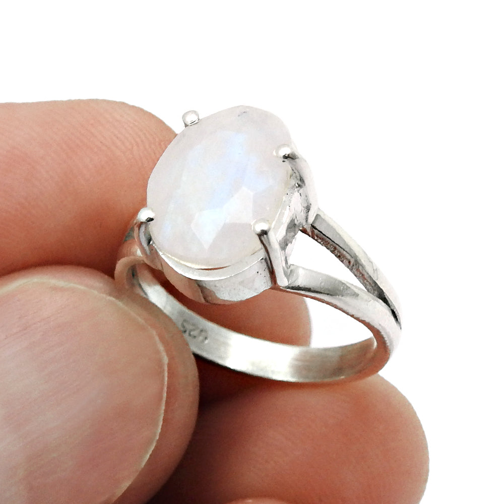 Gift For Her Natural Faceted Rainbow Moonstone Cocktail Ring Size 6 925 Silver D17