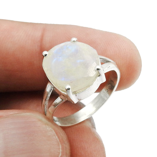 Gift For Her Natural Faceted Rainbow Moonstone Cocktail Ring Size 6 925 Silver H17