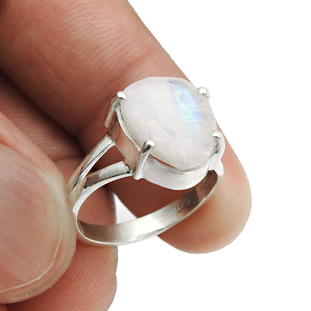 Gift For Her Natural Faceted Rainbow Moonstone Cocktail Ring Size 6 925 Silver R17