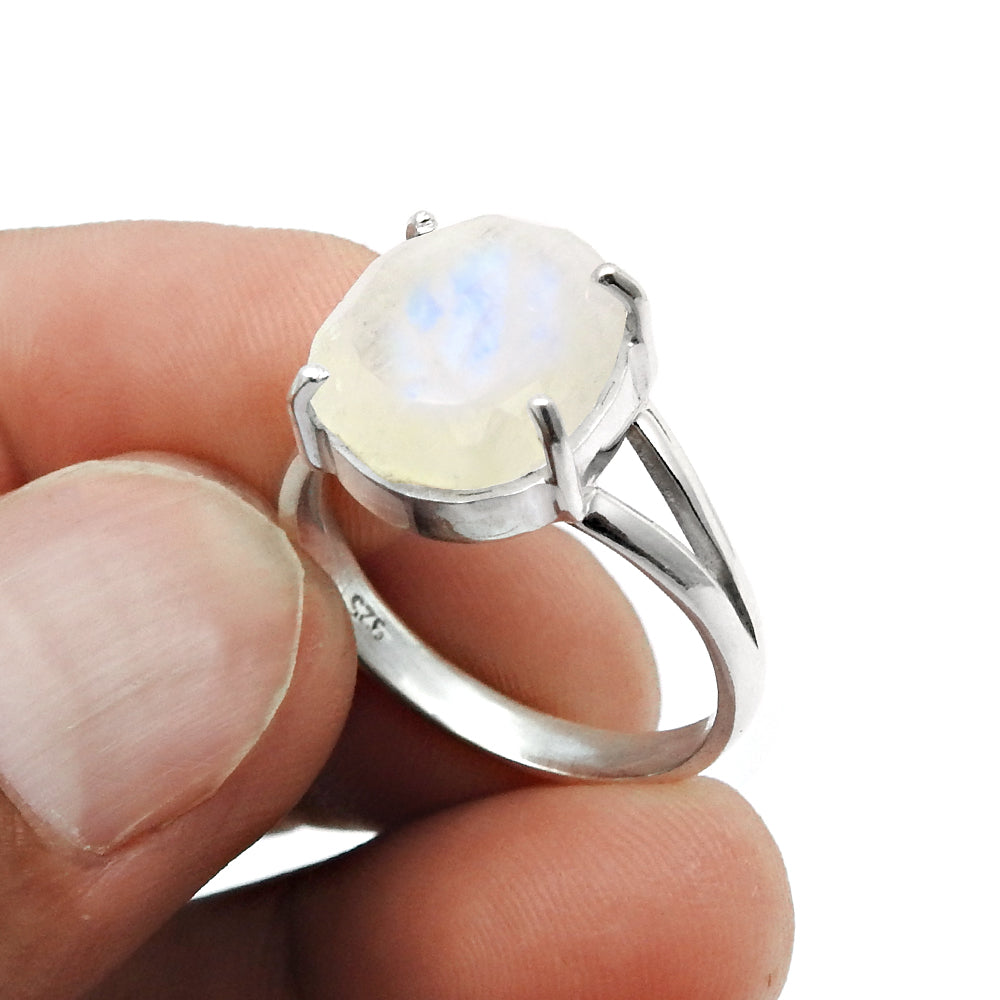 Gift For Her 925 Silver Natural Faceted Rainbow Moonstone Cocktail Ring Size 9 D25